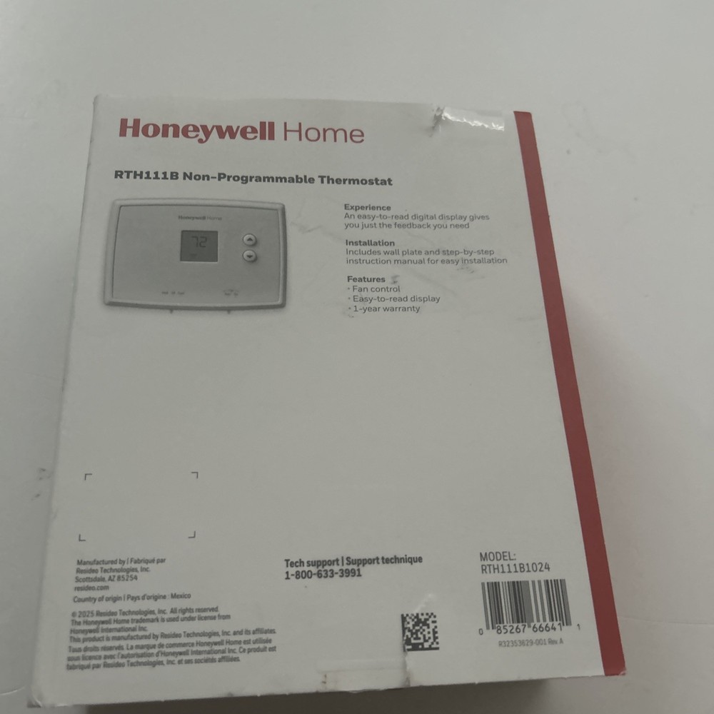 Honeywell RTH111B1024 Digital Non-Programmable Thermostat - White