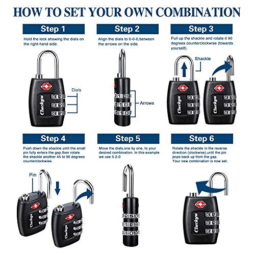 TSA Luggage Locks (4Pack) - 3 Digit Combination Padlocks - Approved Black