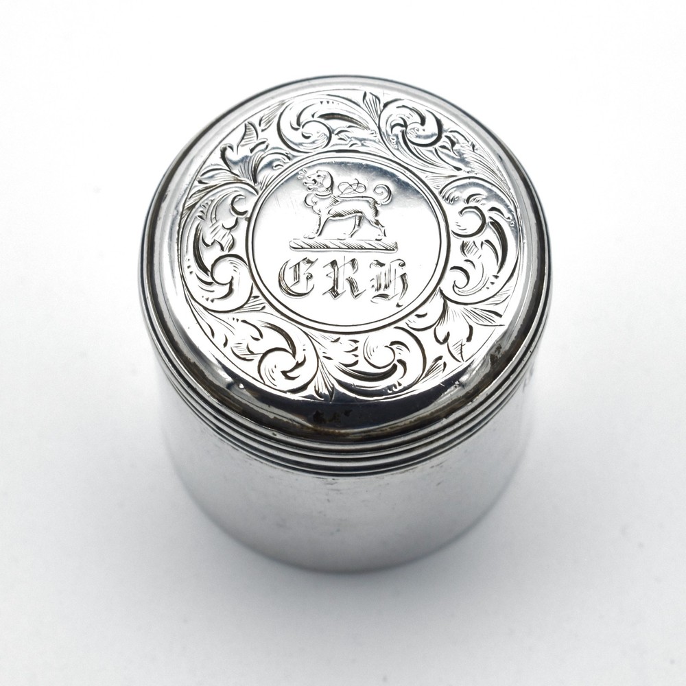 Antique Early Victorian Solid Silver Pill Box Snuff Pyx Box 1844