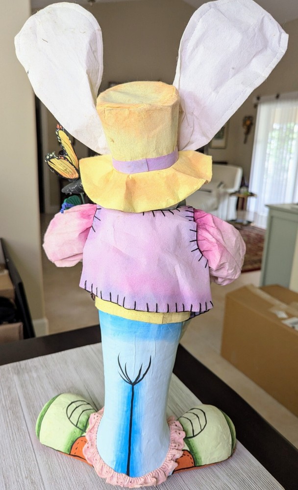 Easter Decorations Mr. & Mrs. Easter Bunny with Pastel Eggs Cane Pose-able Ears
