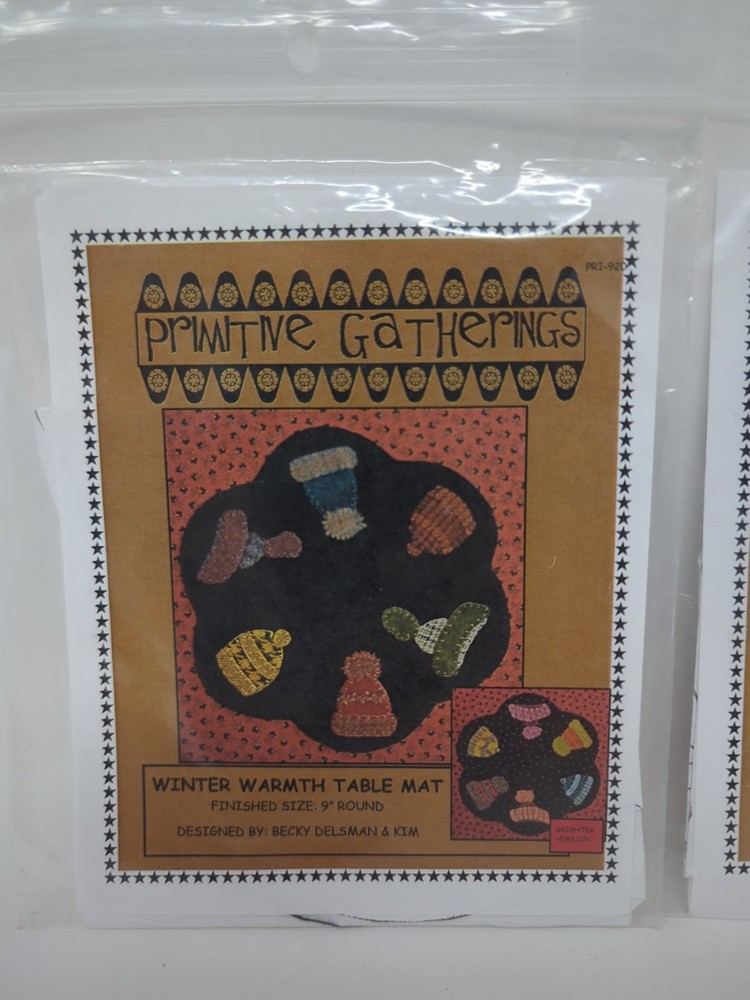 2 Primitive Gatherings Table Mat Patterns Winter Warmth, Tulip Basket