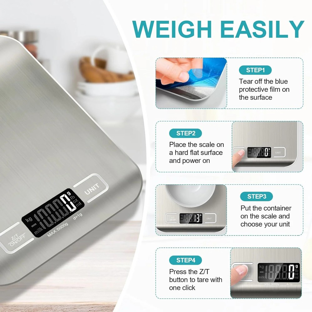 Food Scale, 11lb Kitchen Scale with 6 Units Tare Function & LCD Display,