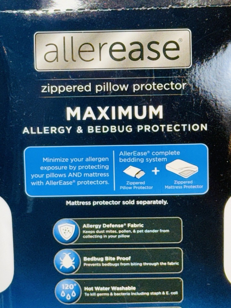 Allerease Zippered Pillow Protector King 20”x36” Max Allergy & Bedbug Protection