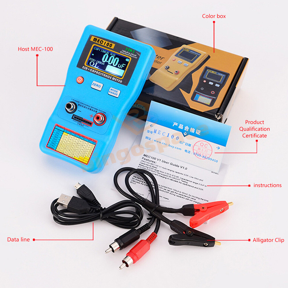 MEC-100 ESR Capacitance Ohm Meter Measuring Capacitance Resistance Tester