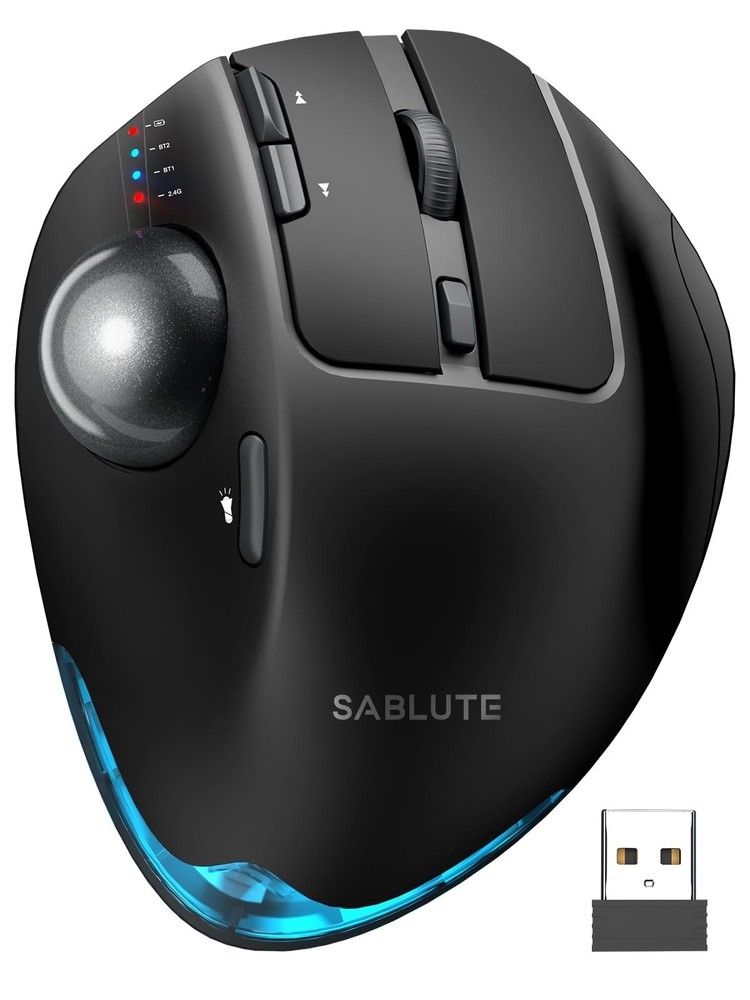 SABLUTE MA M1Pro Wireless Trackball Mouse, Ergonomic, Bluetooth with 5 Level DPI