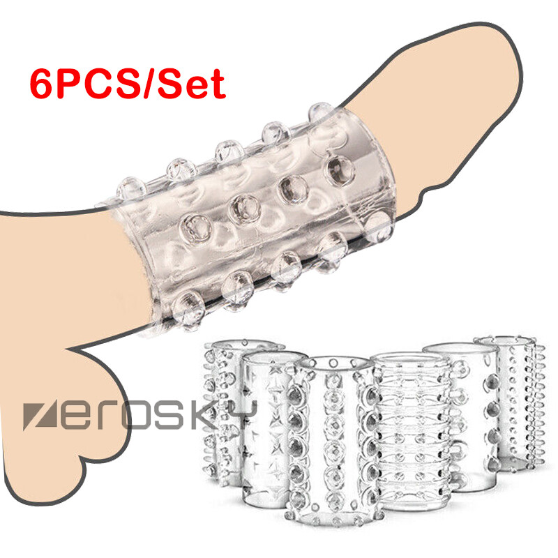 6PCS/Set Male-Penis-Extender-Enlarger-Sleeve-Reusable-Condom-Delay-Ejaculation