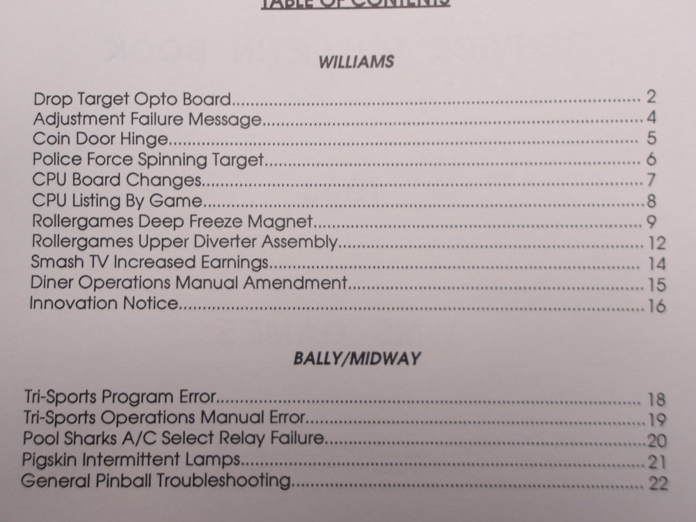 Williams: 1990 Service Bulletin Book- NOS