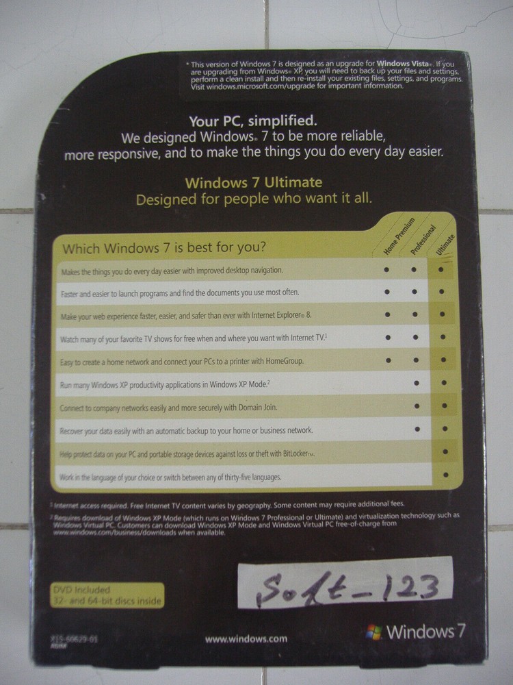 Microsoft Windows 7 Ultimate Full 32 & 64 Bit DVDs MS WIN =SEALED RETAIL BOX=