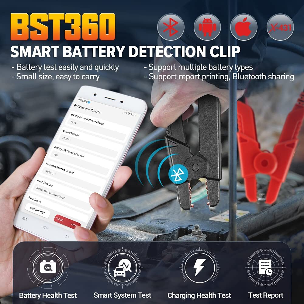 LAUNCH BST360 Bluetooth Battery Tester Clip Charging Test for X431 V V+ PRO3S+