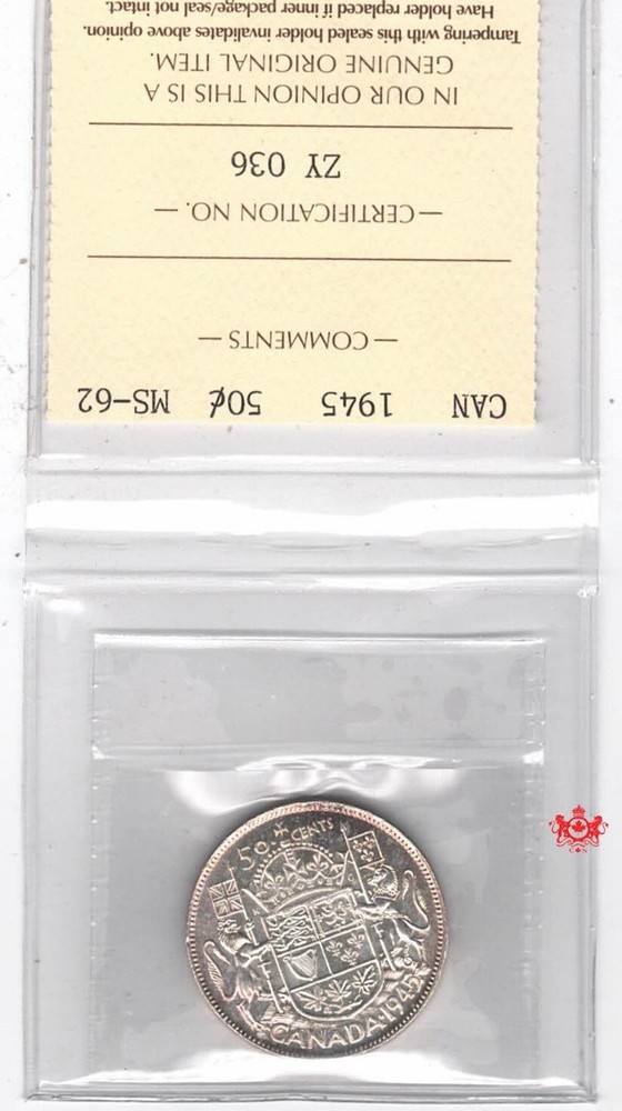 1945 Canada 50 Cents - ICCS MS62 - ZY 036