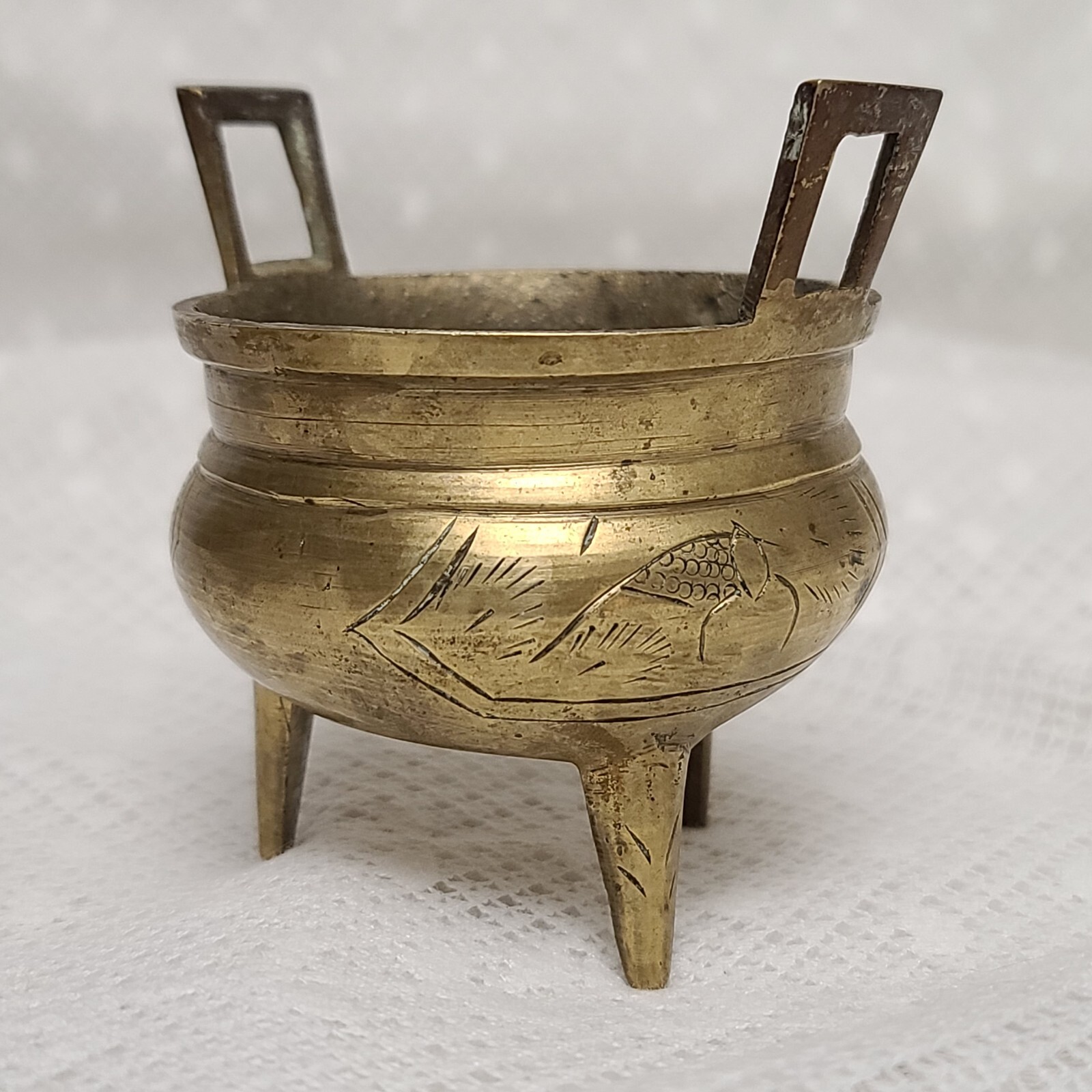 Vintage Antique Chinese Bronze Brass Stamped Incense Burner Bowl Dish Set/Pair 2