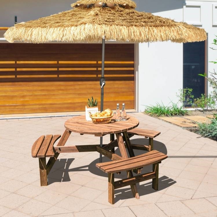 Outdoor Picnic Table Solid Cedar Wood Patio Garden Dining Bench Set