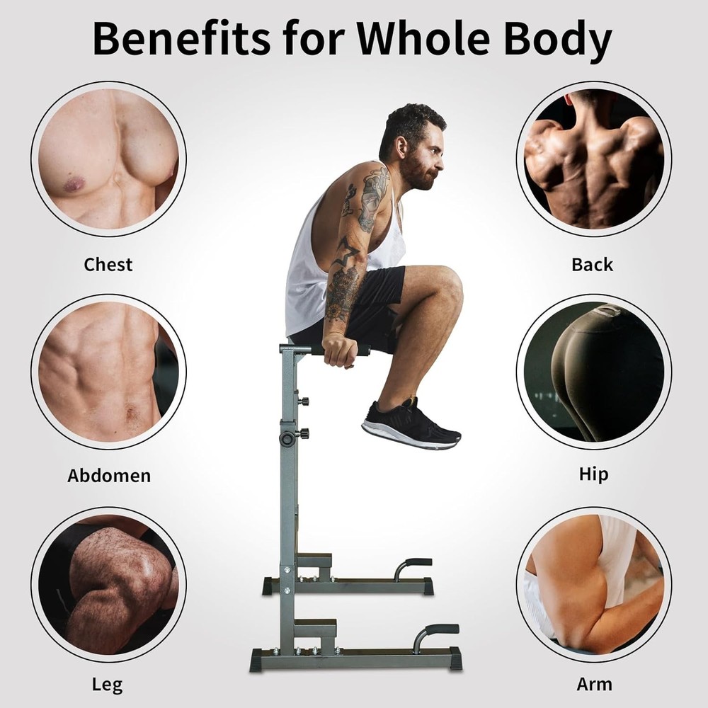 Multifunction Dip Station Pull Up Bar Fullbody Adjustable Height Dip Bar Station