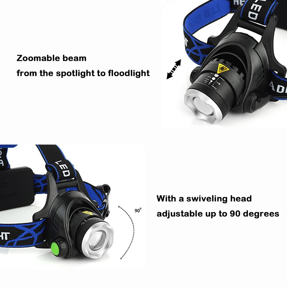 Multicolor Headlamp Flashlight 1000 Lumen Waterproof Zoomable Led Headlight w...