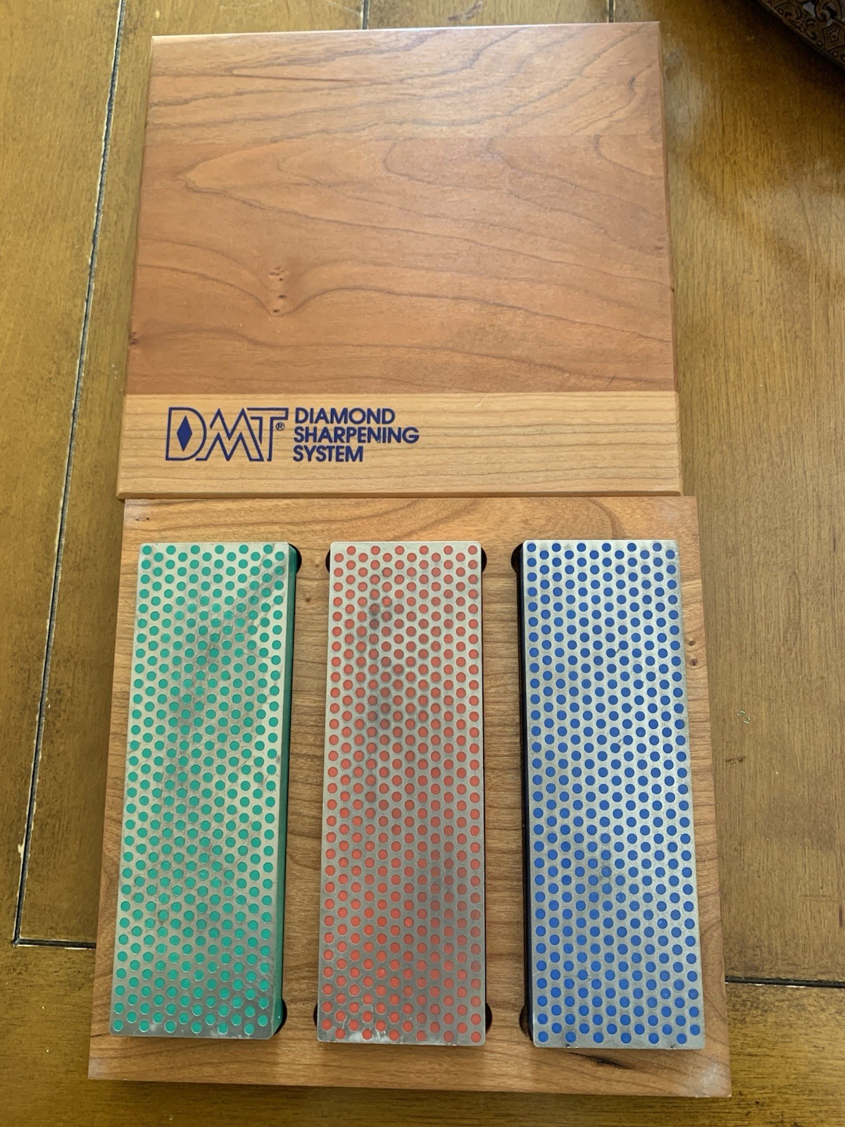 DMT Diamond Sharpening System 3 Pc 6" Stones Set Whetstone Wood Storage Box USA