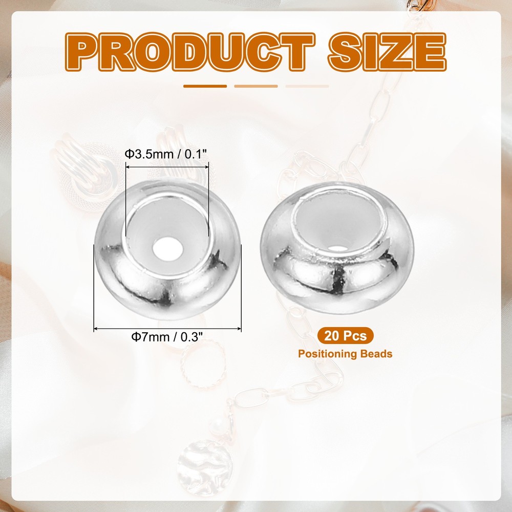 20Pcs 7mm Positioning Spacer Beads for Bracelets, Silver