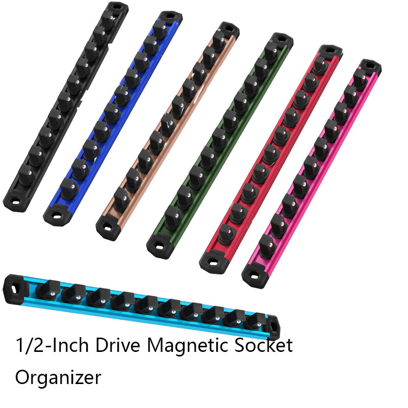WORKPRO Magnetic Socket Organizer1/2''DriveMultiColor Aluminum Alloy Socket Rail