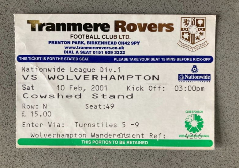 Tranmere Rovers v Wolverhampton Wanderers 2000-01
