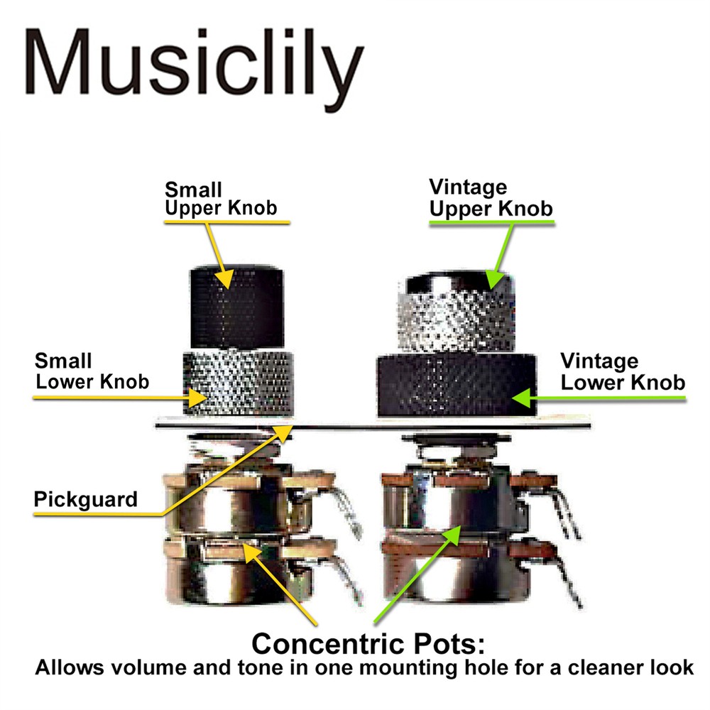 Musiclily Pro 2Pcs Chrome Universal Metal Dual Concentric Stacked Guitar Knobs