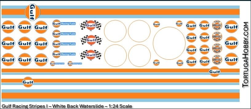 Gulf Racing Decals - 1:10 / 1:18 / 1:24 Scale - Waterslide Decals
