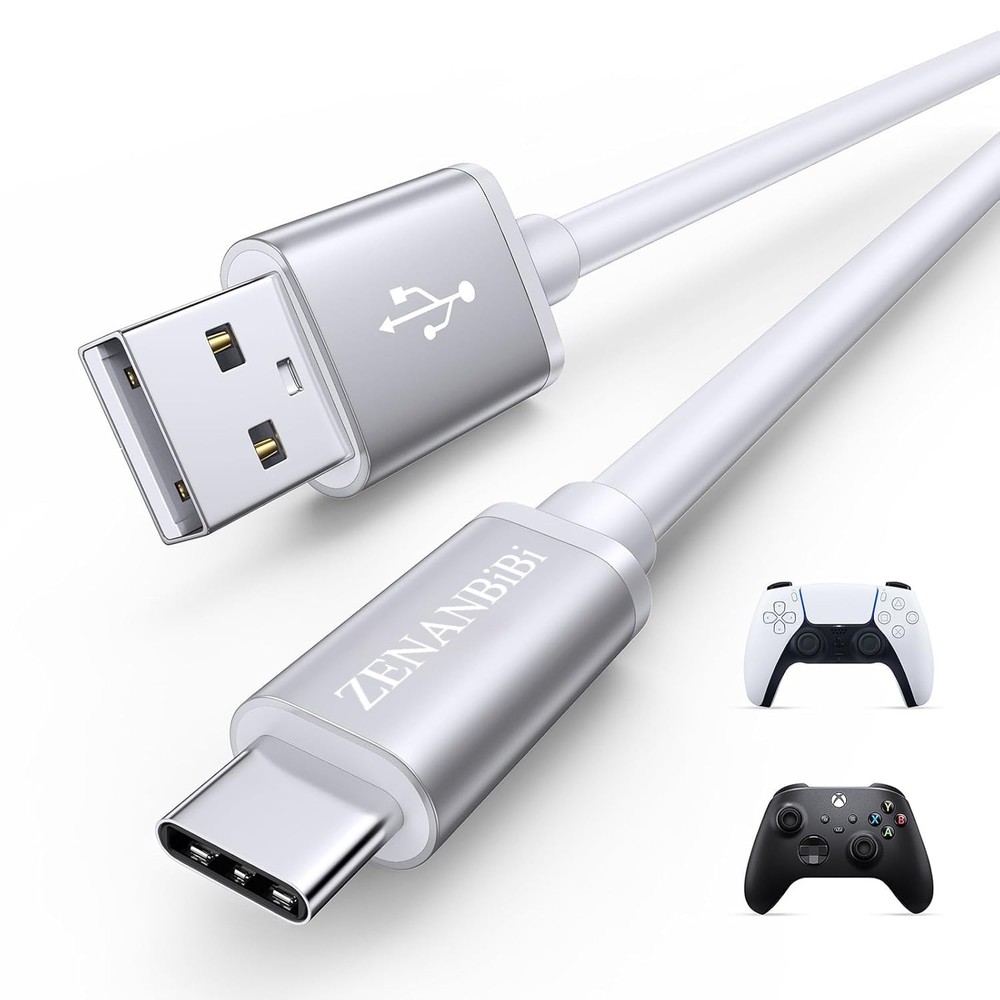 ZENANBiBi White PS5 USB C Charging Cable 10ft, Long