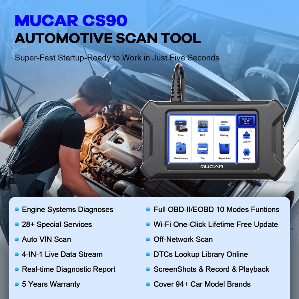 MUCAR CS90 OBD2 Scanner Car Engine Diagnostic Scan Tool Code Reader ABS SRS