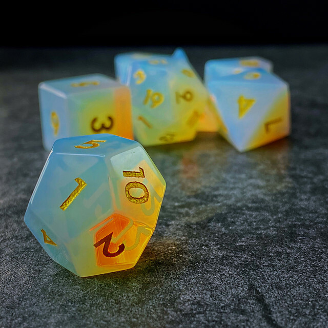 Sage's Treasures -Captured Sunset Gemstone Polyhedral Dice Set Dungeons Dragons