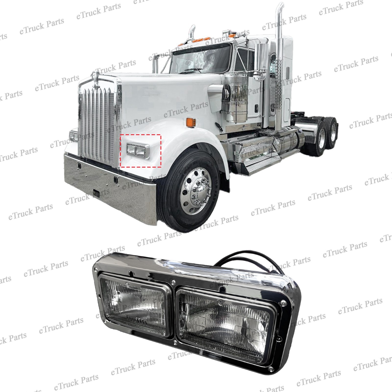 Kenworth W900 T800 T600 Driver Side Dual 4x6 Headlight w/ Bezel | K256-880-4