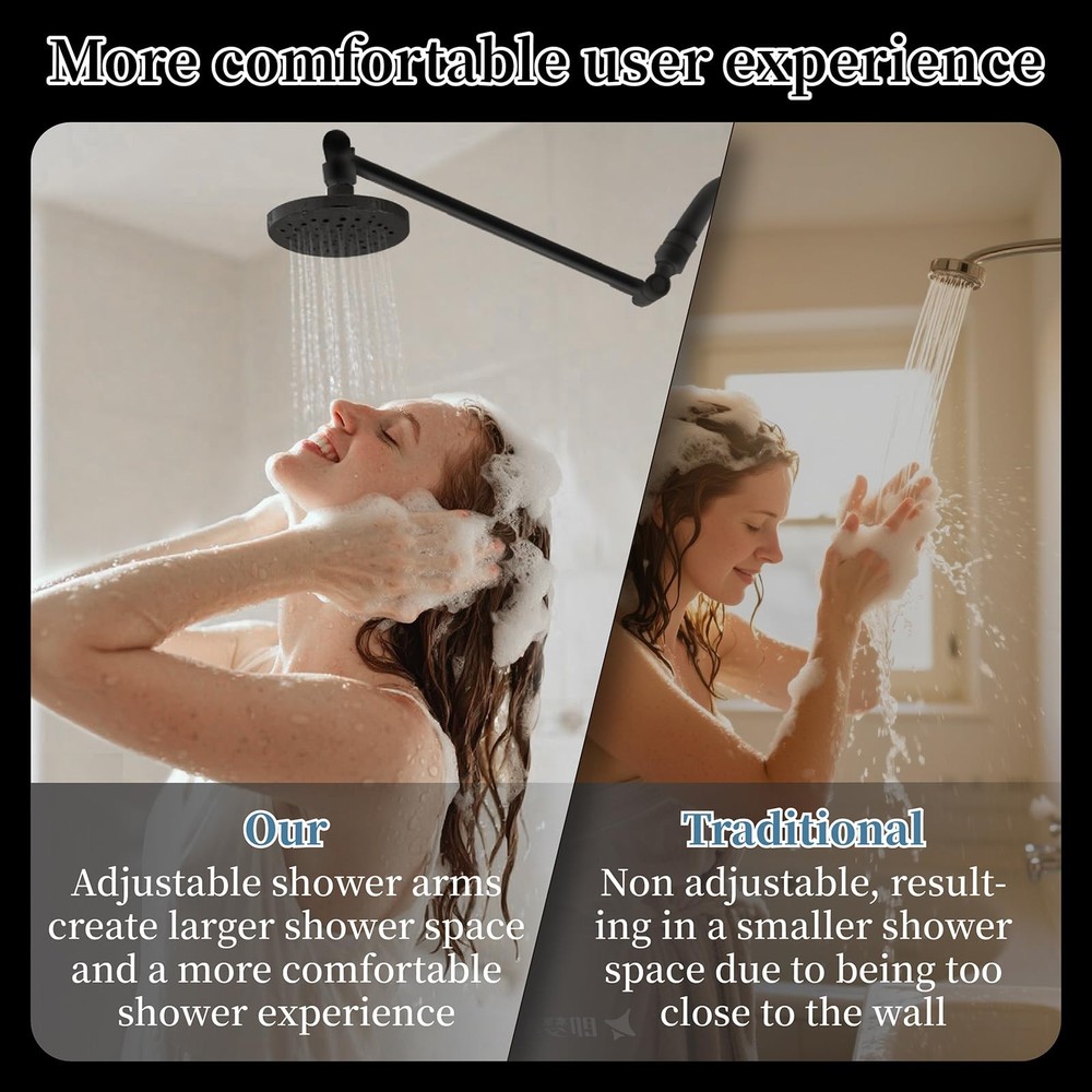 Shower Head Extension Arm 9 Inch Adjustable Shower Riser for Height & Angle, G1/