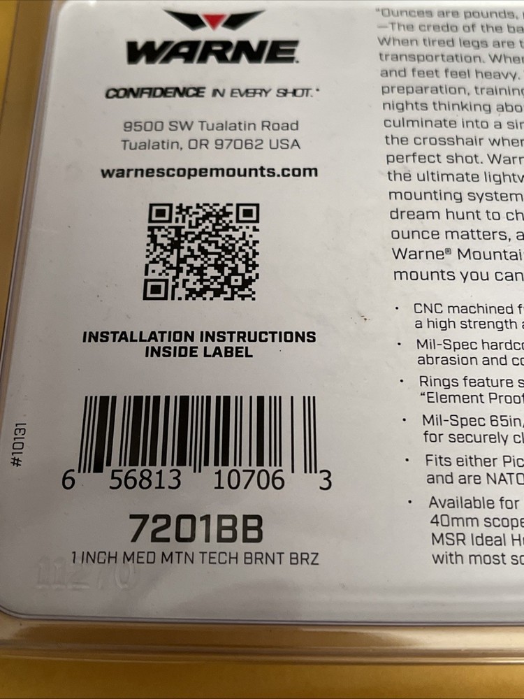 Warne 7201bb Bronze Medium Scope Rings! ( H2 )