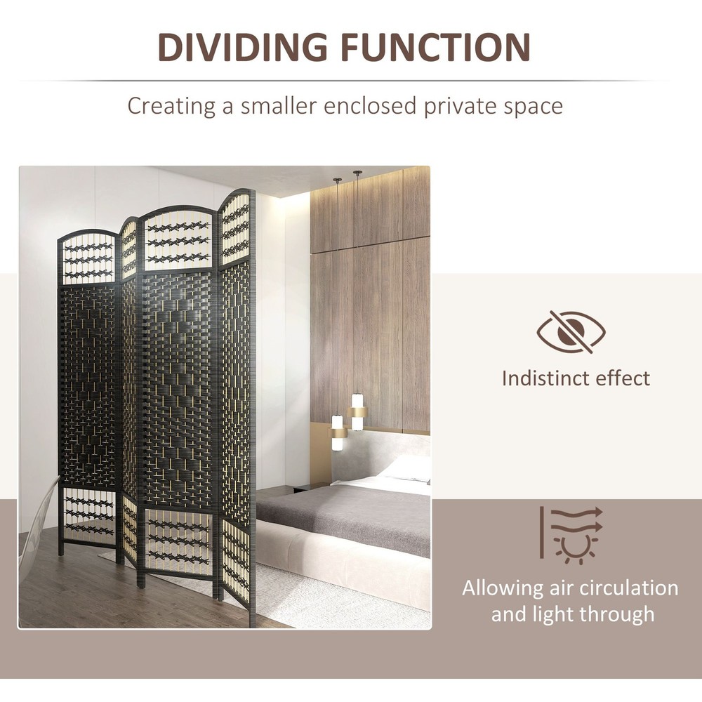 Black 5.6ft 4-Panel Folding Room Divider Screen for Interior Spaces
