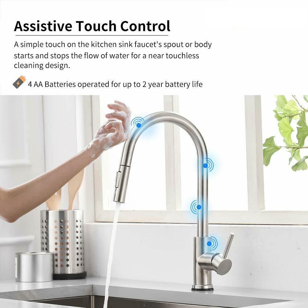 Brushed Nickel Touch Sensor Kitchen Faucet Sink Pull Down Sprayer Single Handle