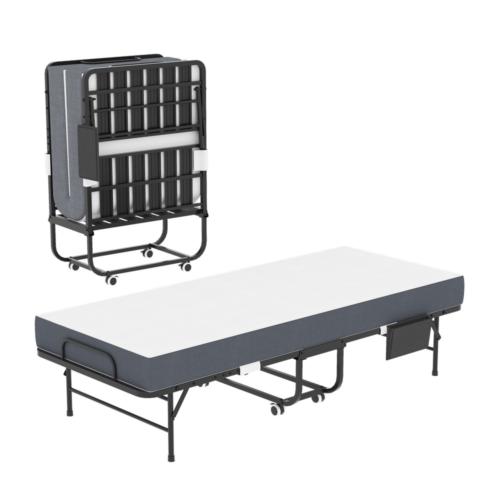 75 Inch Folding Bed with 5" Memory Foam Mattress, Space Saving Rollaway Guest