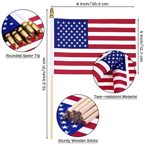 100 Pcs Small American Flags on Stick Mini Handheld 4th of July Flags 5 x 8