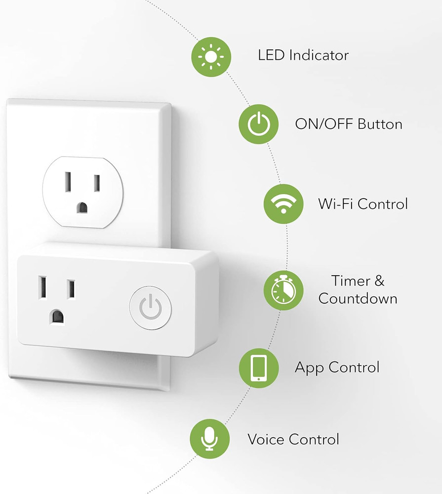 Wifi Heavy Duty Smart Plug Outlet, No Hub Required with Timer Function, White, C