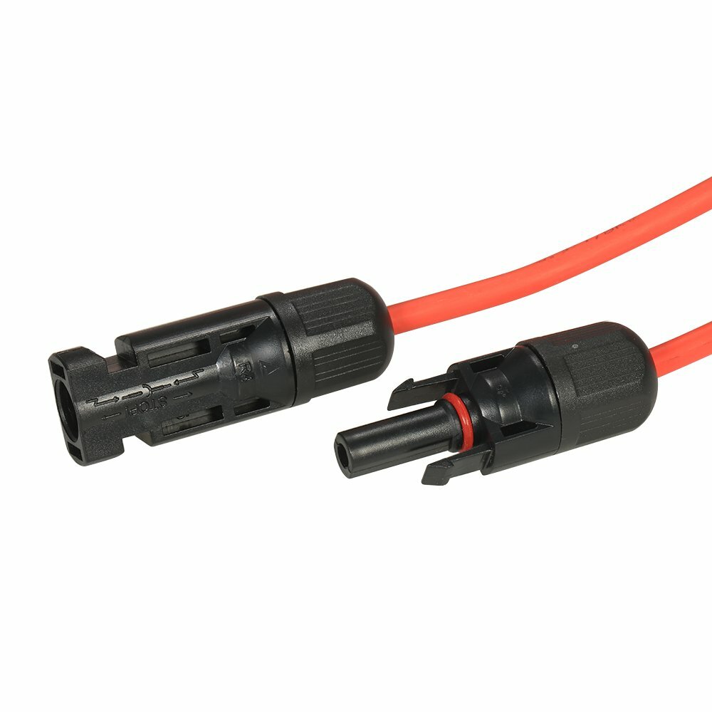 Black+Red 10 AWG Solar Panel Extension Cable Silicone Flexible Wire Connectors
