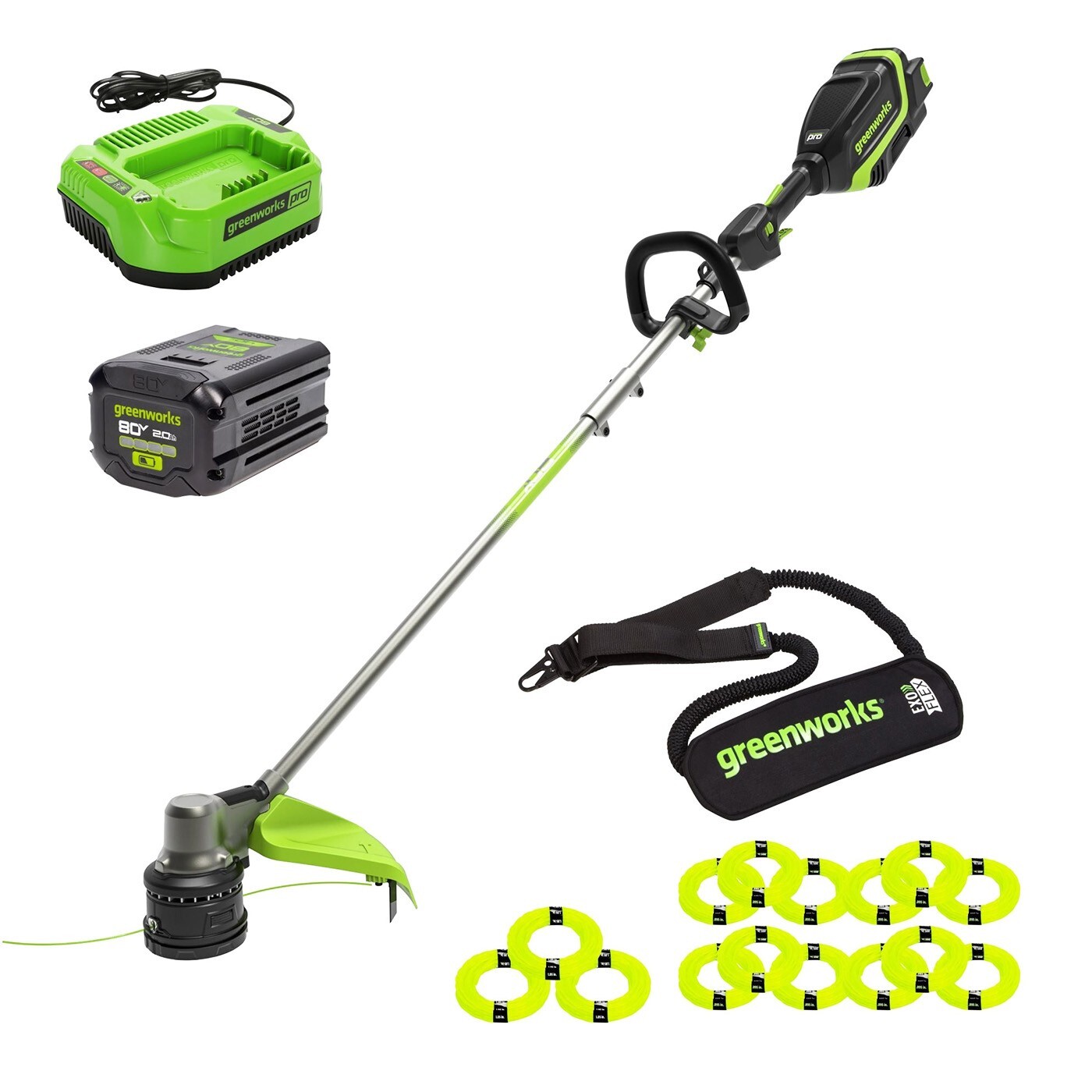 Greenworks 80V 17" Brushless String Trimmer w/2Ah Battery&Charger+Shoulder Strap
