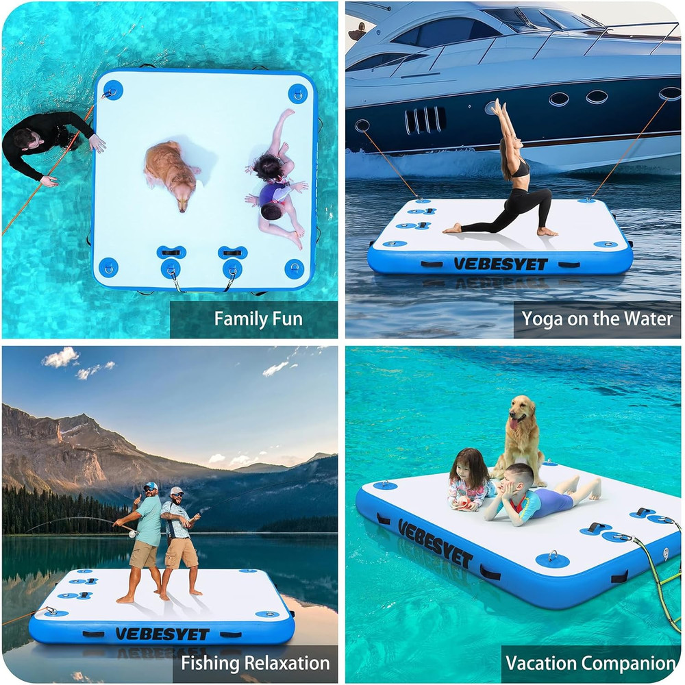 Inflatable Floating Dock for Multi-Person Fun with Air Pump & Storage Bag