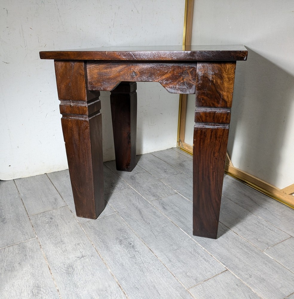 Vintage Heavy Rustic Solid Wood Asian Oriental Brutalist Side End Table W72