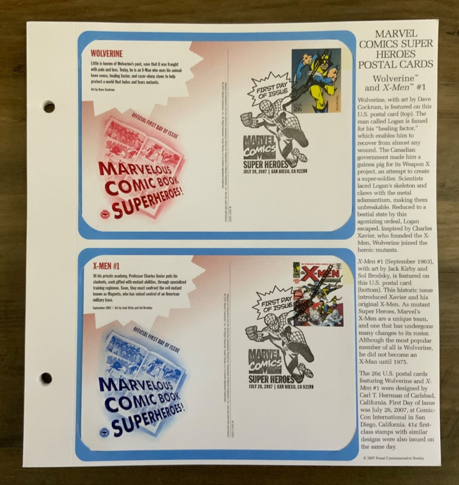 2007 First Day Issue -Post Cards. Marvel Super Hero’s (20 post cards)