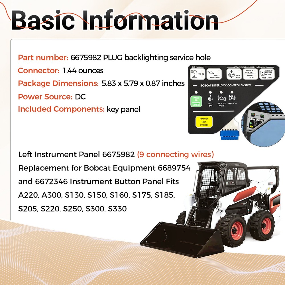 Bobcat skid steer loader left instrument panel button panel 6675982