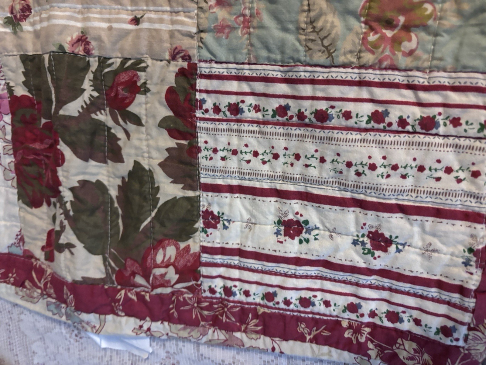 Lot 2 Floral Fashion Bed Pillow Green Pink Red White Patchwork 25 X 19.5”