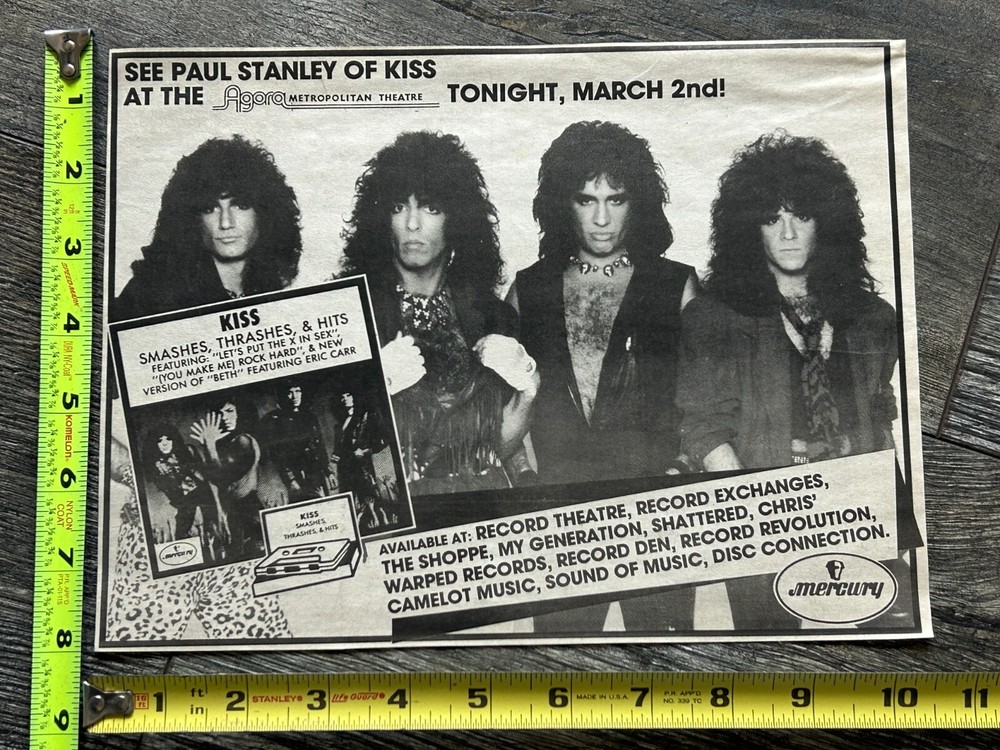 Kiss Concert Ad PAUL STANLEY Solo Agora Cleveland Smashes Thrashes Vintage Kiss