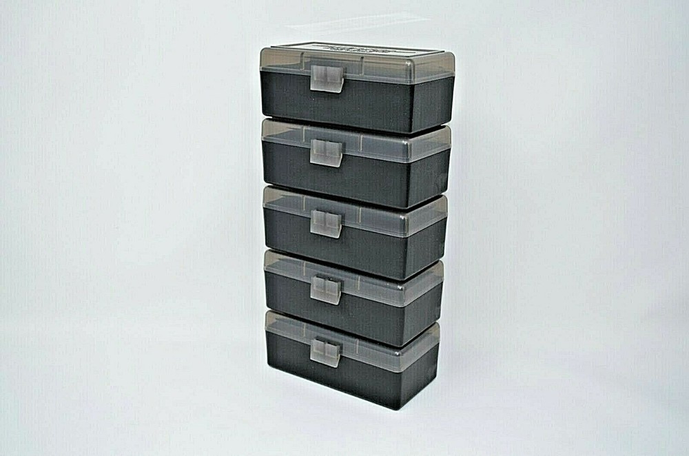 BERRY'S PLASTIC AMMO BOXES (10) SMOKE/BLACK 50 ROUND (357/38SPL)