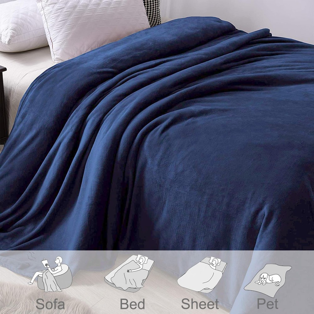 Fleece Throw XL Blanket for Couch, Sofa, Super Soft and Warm Navy Blue Blanke...