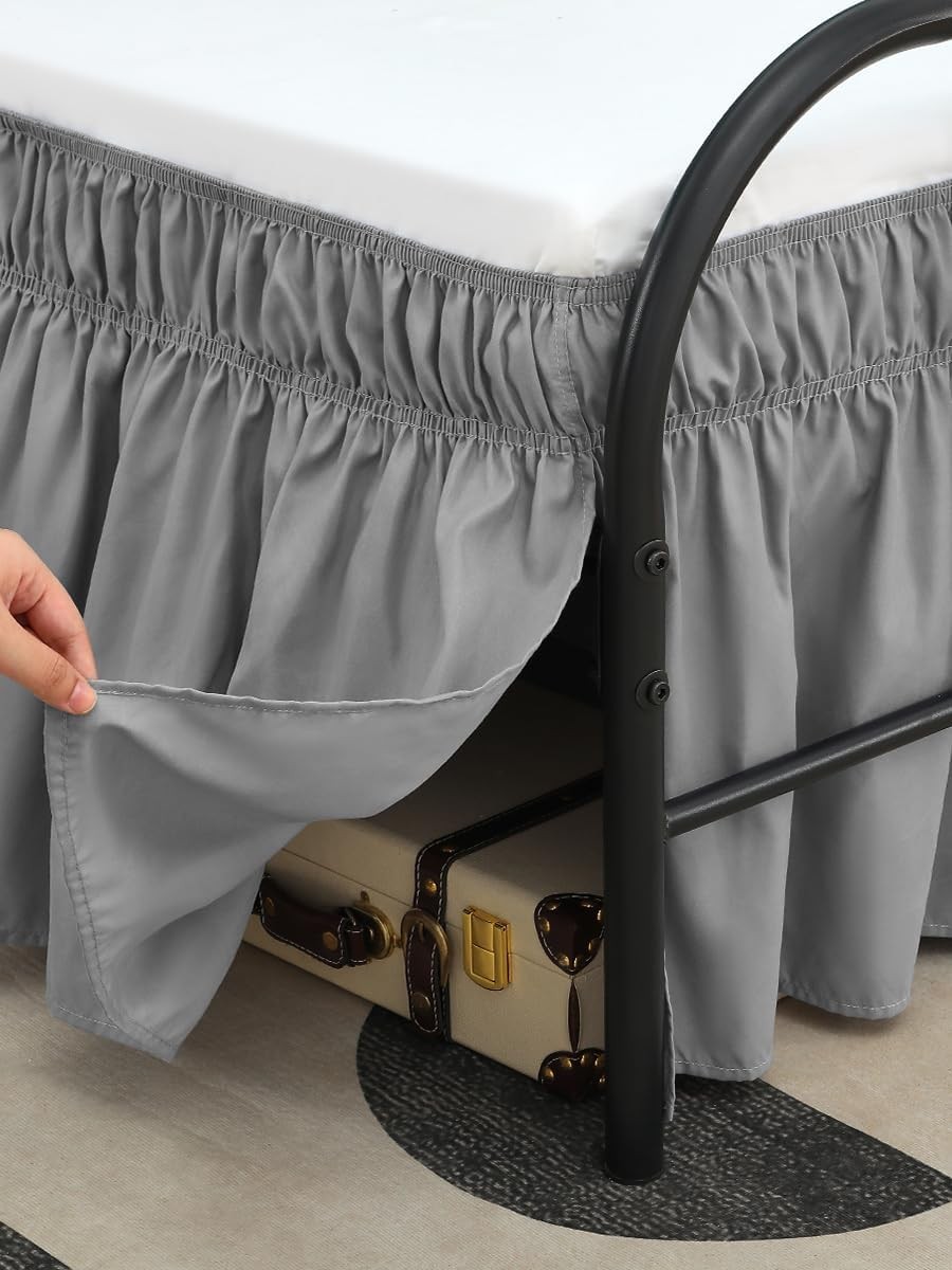 Grey Bed Skirts with Split Corners Queen Size 15 Inch Drop,Elastic Bed Skirting