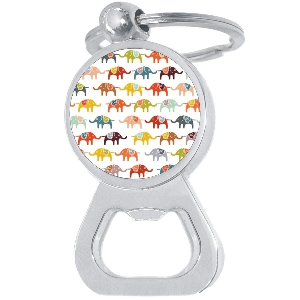 Colorful Elephants Bottle Opener Keychain - Metal Beer Bar Tool Key Ring