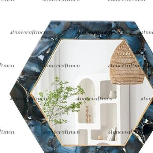 Blue Agate Geode Wall Mirror/Decorative Modern Stone Bedroom Wall Hanging Mirror