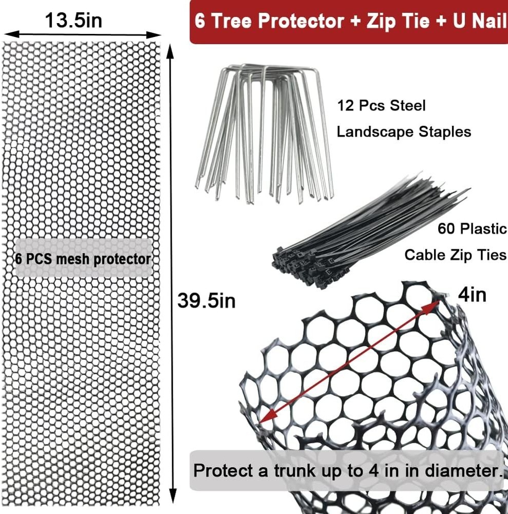 Mesh Tree Trunk Protectors, 6 Pack 40 Inches Tree Bark Protector Guard with Z...