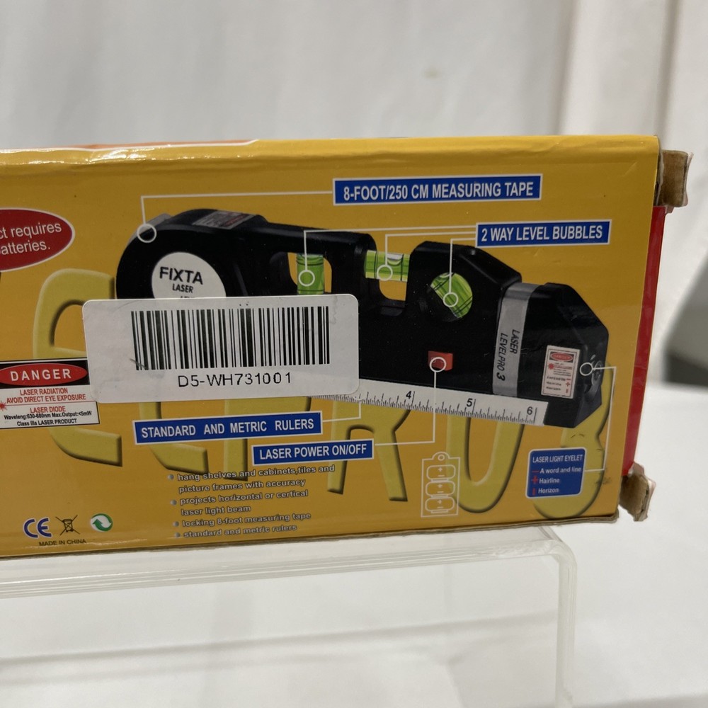 Fixta Laser Level Pro 3 Tool Horizontal Vertical 8 FT 250cm Measuring Tape Ruler